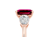 Rose gold Three-Stone Emerald Cut Garnet Ring with Pear Side Stones and Four-Prong Setting_5