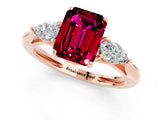 Rose gold Three-Stone Emerald Cut Garnet Ring with Pear  Side Stones in Four-Prong Setting_13