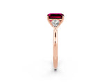 Rose gold Three-Stone Emerald Cut Garnet Ring with Pear  Side Stones in Four-Prong Setting_14