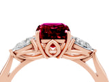 Rose gold Three-Stone Emerald Cut Garnet Ring with Pear  Side Stones in Four-Prong Setting_16