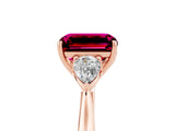 Rose gold Three-Stone Emerald Cut Garnet Ring with Pear  Side Stones in Four-Prong Setting_17