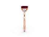 Rose gold Three-Stone Emerald Cut Garnet Ring with Pear  Side Stones in Four-Prong Setting_38