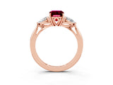 Rose gold Three-Stone Emerald Cut Garnet Ring with Pear  Side Stones in Four-Prong Setting_39