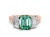 Rose gold Three-Stone Emerald Cut Green Sapphire Braided Band Ring with Four-Prong Setting_36