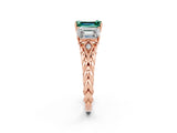 Rose gold Three-Stone Emerald Cut Green Sapphire Braided Band Ring with Four-Prong Setting_38