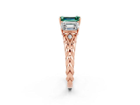 Rose gold Three-Stone Emerald Cut Green Sapphire Braided Band Ring with Four-Prong Setting_38