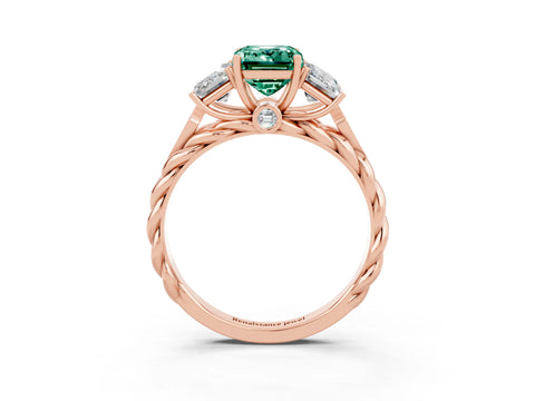 Rose gold Three-Stone Emerald Cut Green Sapphire Braided Band Ring with Four-Prong Setting_39
