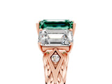 Rose gold Three-Stone Emerald Cut Green Sapphire Braided Band Ring with Four-Prong Setting_41