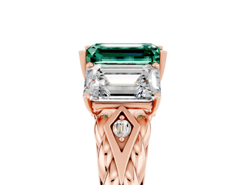 Rose gold Three-Stone Emerald Cut Green Sapphire Braided Band Ring with Four-Prong Setting_41