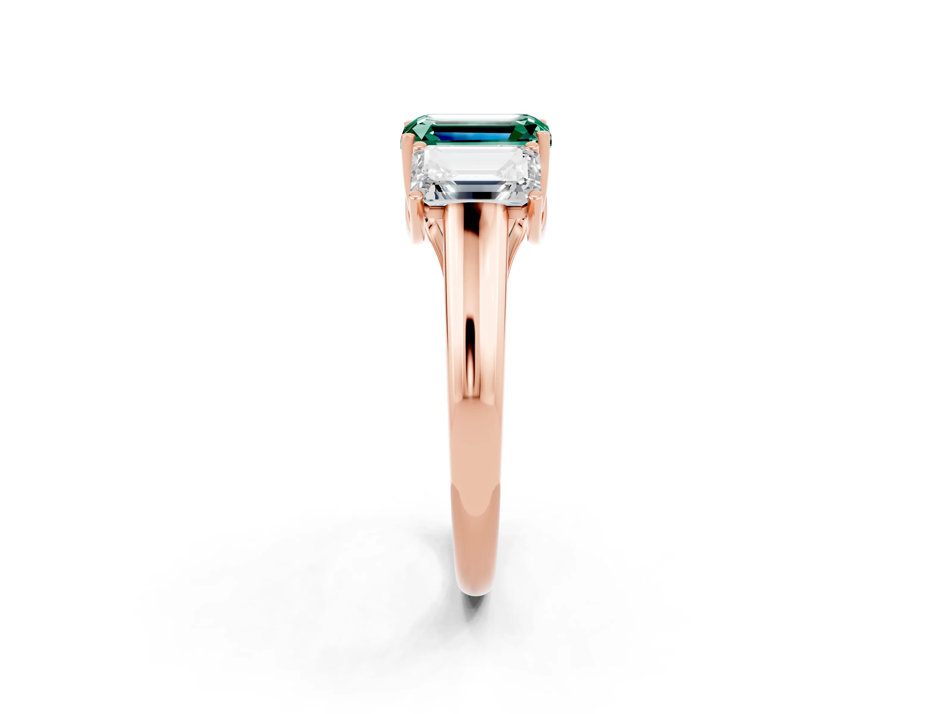 Rose gold Three-Stone Emerald Cut Green Sapphire Engagement Ring with Prong Setting_2