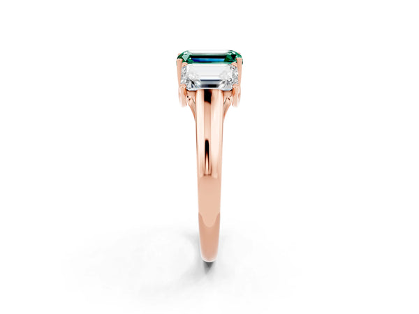 Rose gold Three-Stone Emerald Cut Green Sapphire Engagement Ring with Prong Setting