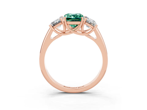 Rose gold Three-Stone Emerald Cut Green Sapphire Engagement Ring with Prong Setting_3