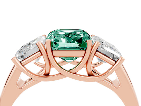 Rose gold Three-Stone Emerald Cut Green Sapphire Engagement Ring with Prong Setting_4