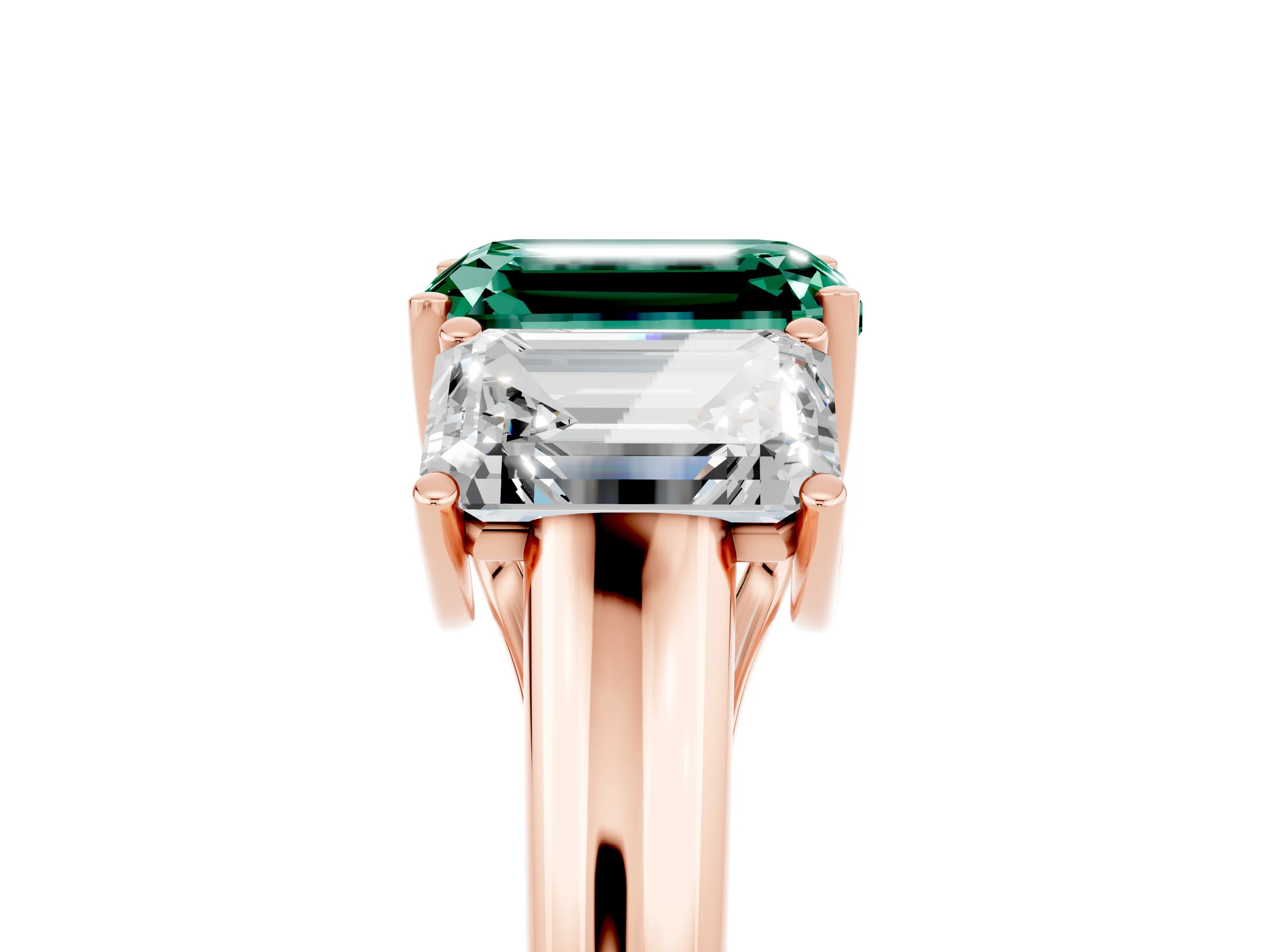 Rose gold Three-Stone Emerald Cut Green Sapphire Engagement Ring with Prong Setting_5