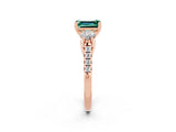 Rose gold Three-Stone Emerald Cut Green Sapphire Pavé Band with Four-Prong Setting_2