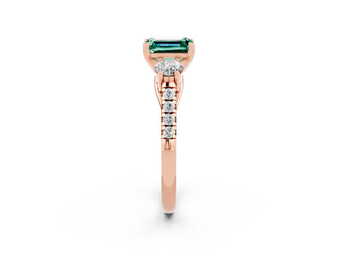 Rose gold Three-Stone Emerald Cut Green Sapphire Pavé Band with Four-Prong Setting_2