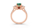 Rose gold Three-Stone Emerald Cut Green Sapphire Pavé Band with Four-Prong Setting_3