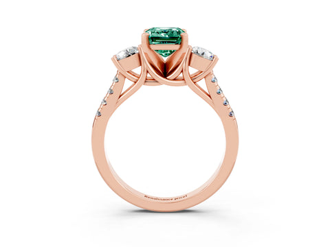 Rose gold Three-Stone Emerald Cut Green Sapphire Pavé Band with Four-Prong Setting_3