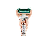 Rose gold Three-Stone Emerald Cut Green Sapphire Pavé Band with Four-Prong Setting_5