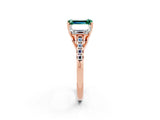 Rose gold Three-Stone Emerald Cut Green Sapphire Ring with Pavé Band and Prong Setting_14