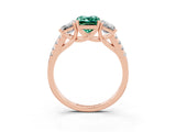 Rose gold Three-Stone Emerald Cut Green Sapphire Ring with Pavé Band and Prong Setting_15