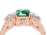 Rose gold Three-Stone Emerald Cut Green Sapphire Ring with Pavé Band and Prong Setting_16