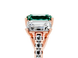 Rose gold Three-Stone Emerald Cut Green Sapphire Ring with Pavé Band and Prong Setting_17