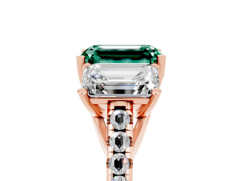 Rose gold Three-Stone Emerald Cut Green Sapphire Ring with Pavé Band and Prong Setting_17