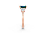Rose gold Three-Stone Emerald Cut Green Sapphire Ring with Pear Side Stones and Four-Prong Setting_2