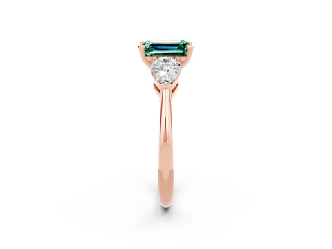 Rose gold Three-Stone Emerald Cut Green Sapphire Ring with Pear Side Stones and Four-Prong Setting_2