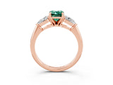 Rose gold Three-Stone Emerald Cut Green Sapphire Ring with Pear Side Stones and Four-Prong Setting_3