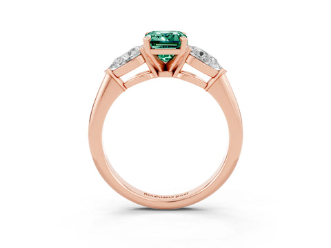 Rose gold Three-Stone Emerald Cut Green Sapphire Ring with Pear Side Stones and Four-Prong Setting_3