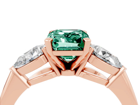 Rose gold Three-Stone Emerald Cut Green Sapphire Ring with Pear Side Stones and Four-Prong Setting_4
