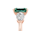 Rose gold Three-Stone Emerald Cut Green Sapphire Ring with Pear Side Stones and Four-Prong Setting_5