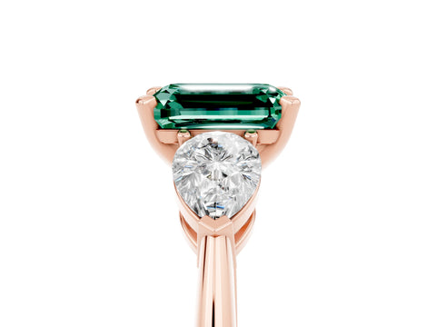 Rose gold Three-Stone Emerald Cut Green Sapphire Ring with Pear Side Stones and Four-Prong Setting_5