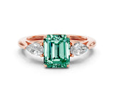 Rose gold Three-Stone Emerald Cut Green Sapphire Ring with Pear  Side Stones in Four-Prong Setting_12