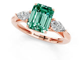 Rose gold Three-Stone Emerald Cut Green Sapphire Ring with Pear  Side Stones in Four-Prong Setting_13