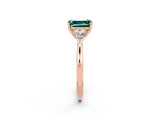 Rose gold Three-Stone Emerald Cut Green Sapphire Ring with Pear  Side Stones in Four-Prong Setting_14
