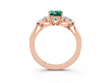 Rose gold Three-Stone Emerald Cut Green Sapphire Ring with Pear  Side Stones in Four-Prong Setting_15