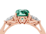 Rose gold Three-Stone Emerald Cut Green Sapphire Ring with Pear  Side Stones in Four-Prong Setting_16