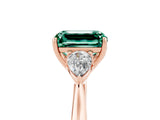Rose gold Three-Stone Emerald Cut Green Sapphire Ring with Pear  Side Stones in Four-Prong Setting_17