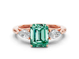 Rose gold Three-Stone Emerald Cut Green Sapphire Ring with Pear  Side Stones in Four-Prong Setting_36