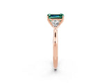Rose gold Three-Stone Emerald Cut Green Sapphire Ring with Pear  Side Stones in Four-Prong Setting_38