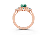 Rose gold Three-Stone Emerald Cut Green Sapphire Ring with Pear  Side Stones in Four-Prong Setting_39