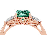Rose gold Three-Stone Emerald Cut Green Sapphire Ring with Pear  Side Stones in Four-Prong Setting_40