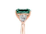 Rose gold Three-Stone Emerald Cut Green Sapphire Ring with Pear  Side Stones in Four-Prong Setting_41