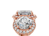 Rose gold Three-Stone Emerald Cut Halo Diamond Milgrain Band with Four-Prong Setting_8