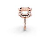 Rose gold Three-Stone Emerald Cut Halo Pavé Diamond Ring_5