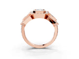 Rose gold Three-Stone Emerald Cut Halo Pavé Diamond Ring_6