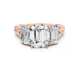 Rose gold Three-Stone Emerald Cut Moissanite Braided Band Ring with Four-Prong Setting_36